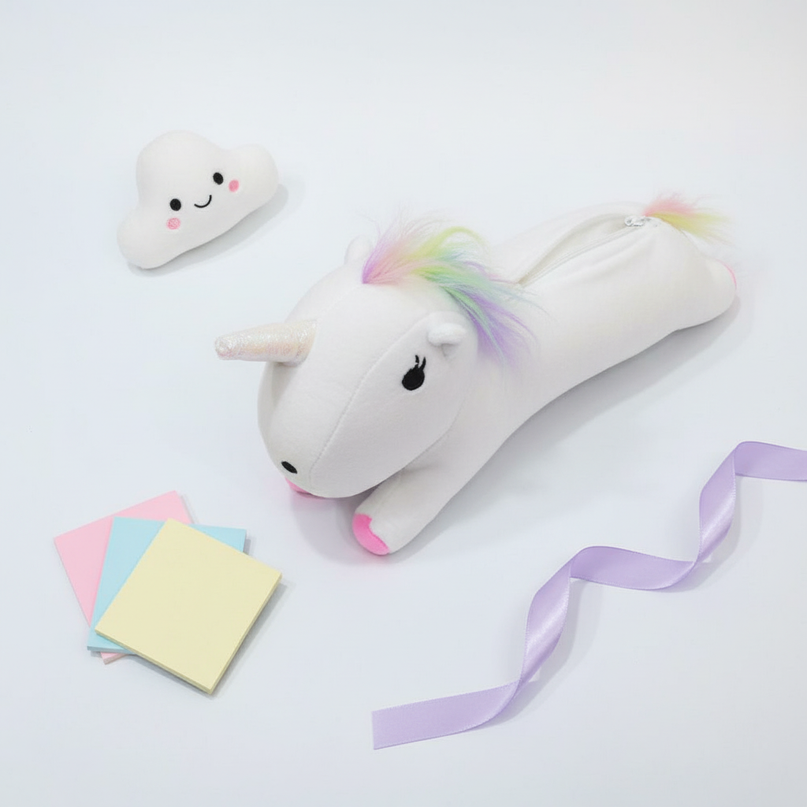 unicorn plush pencil case - flat-lay