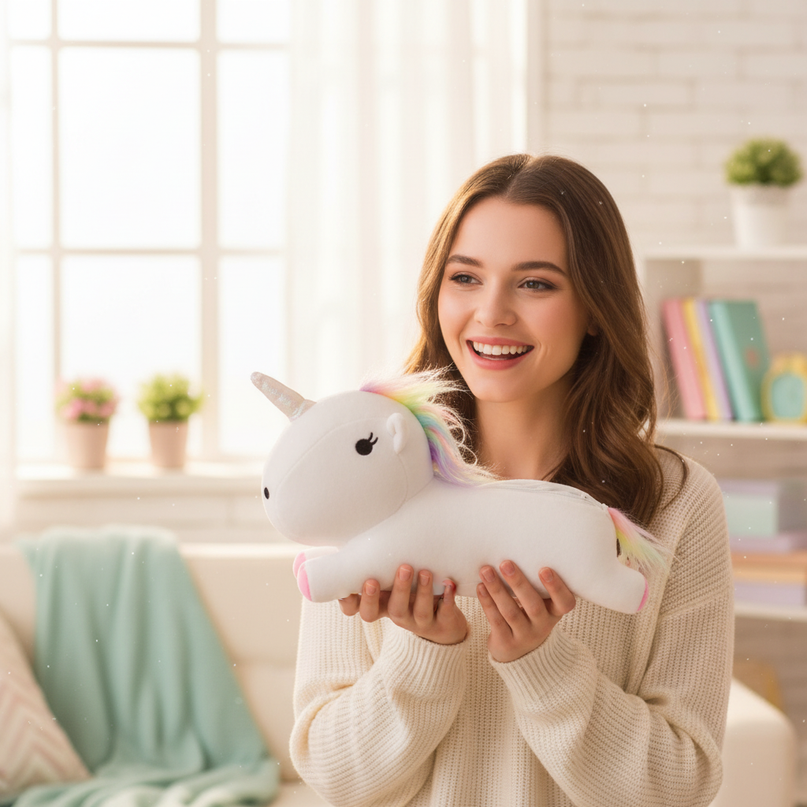 unicorn plush pencil case - in-use