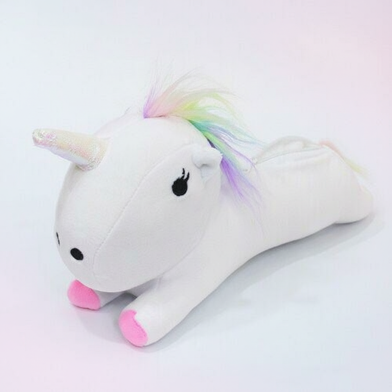 unicorn plush pencil case - white-bg
