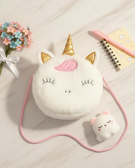 unicorn plush purse - flat-lay