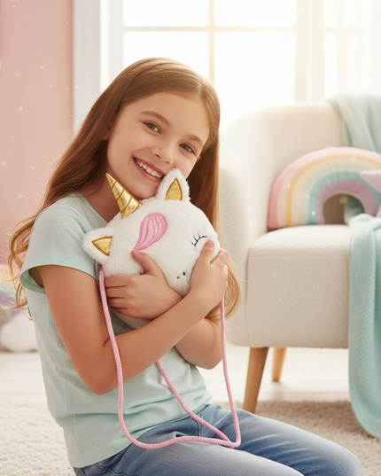 unicorn plush purse - in-use