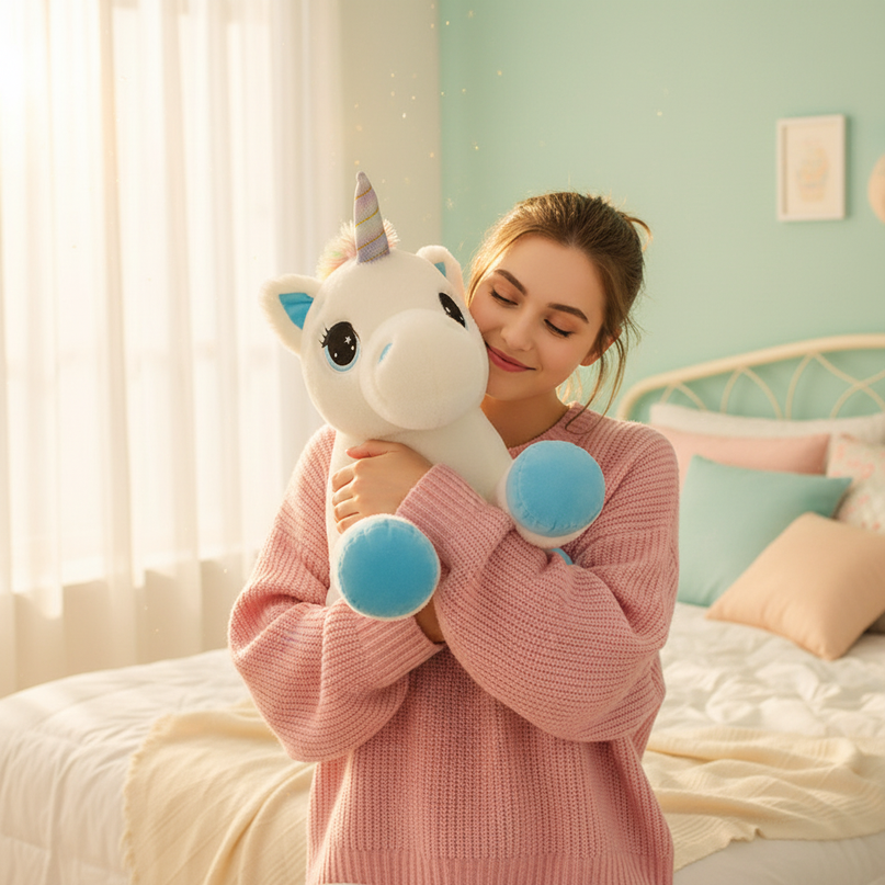 unicorn plush rainbow - in-use