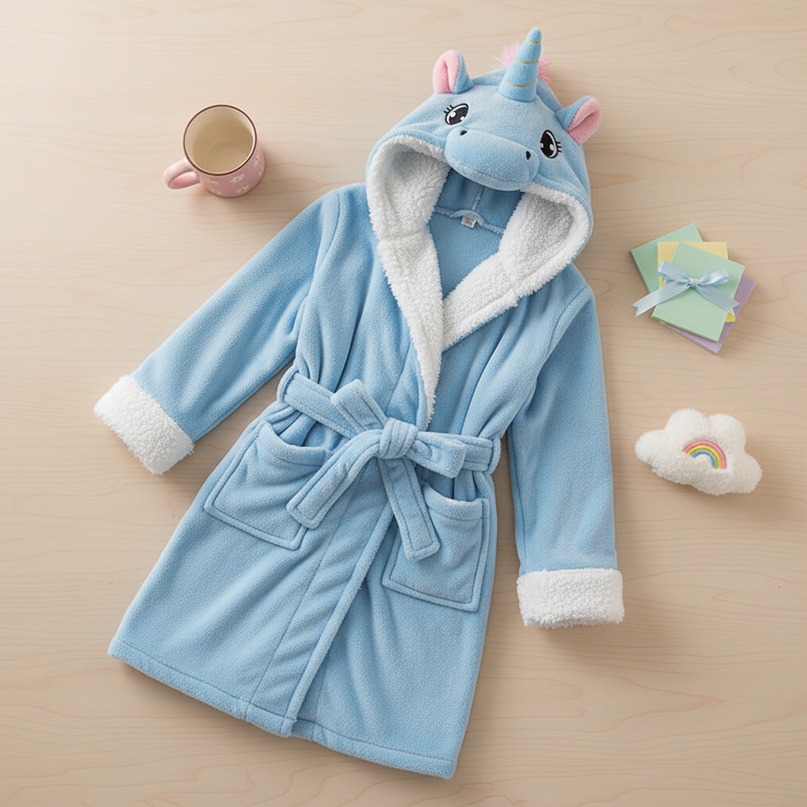 unicorn plush robe - flat-lay