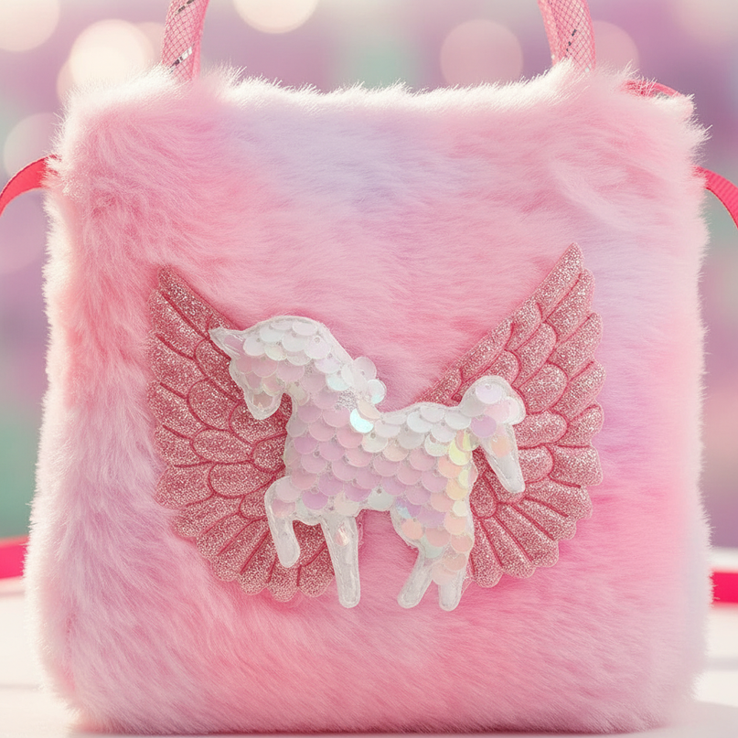 unicorn plush shoulder purse - detail