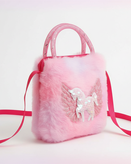 unicorn plush shoulder purse - white-bg