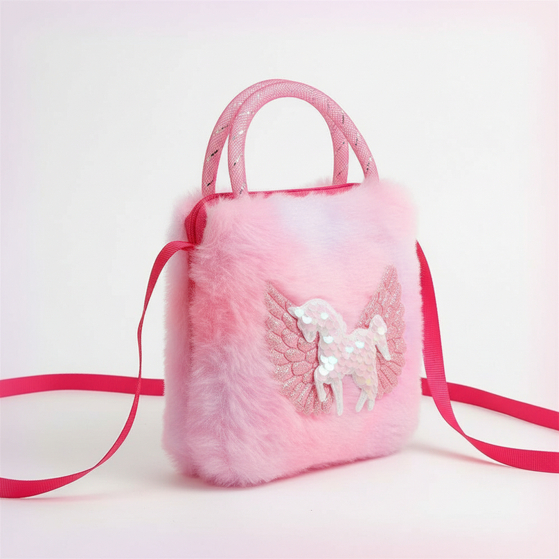 unicorn plush shoulder purse - white-bg