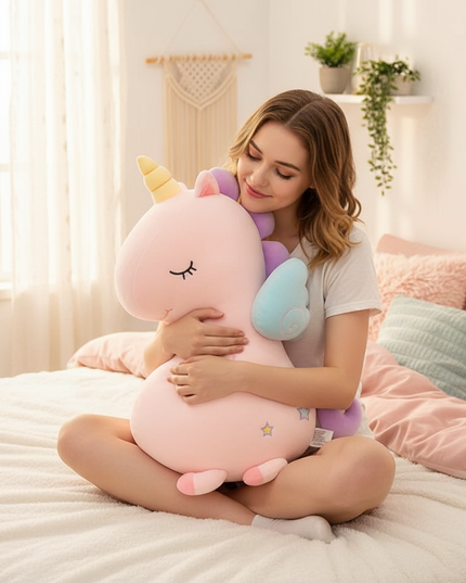 unicorn plush throw pillow - in-use