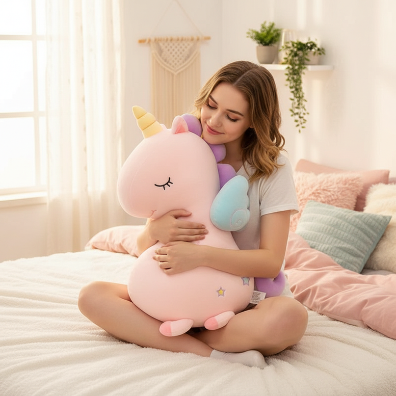 unicorn plush throw pillow - in-use