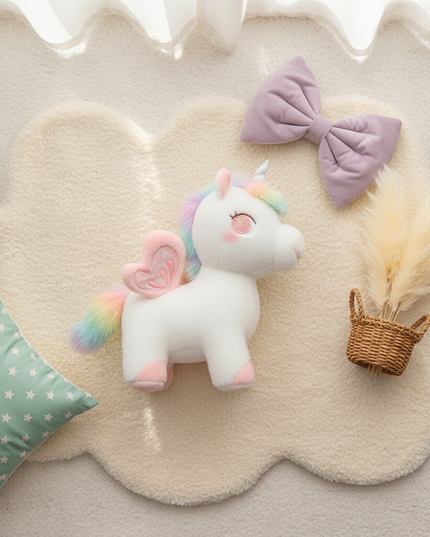 unicorn plush with wings - flat-lay