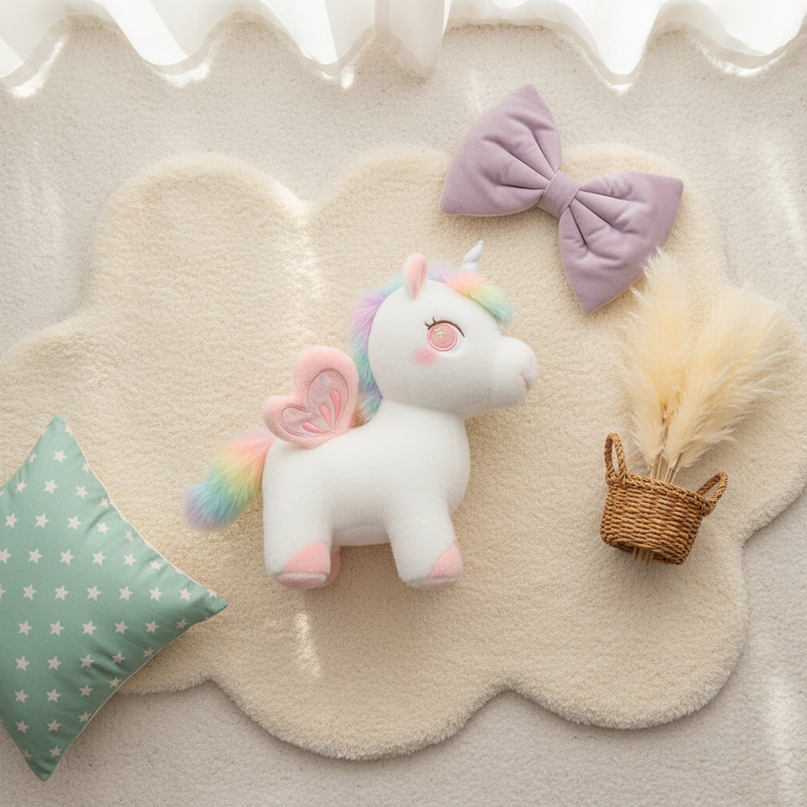 unicorn plush with wings - flat-lay