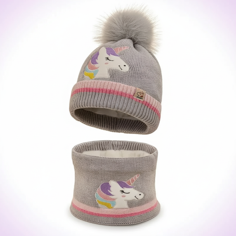 unicorn pom pom beanie - white-bg