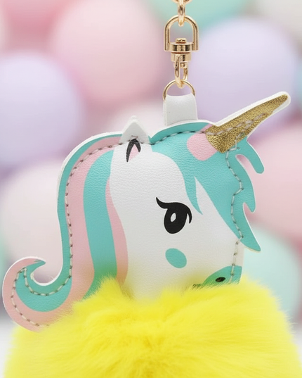 unicorn pom pom keychain - detail