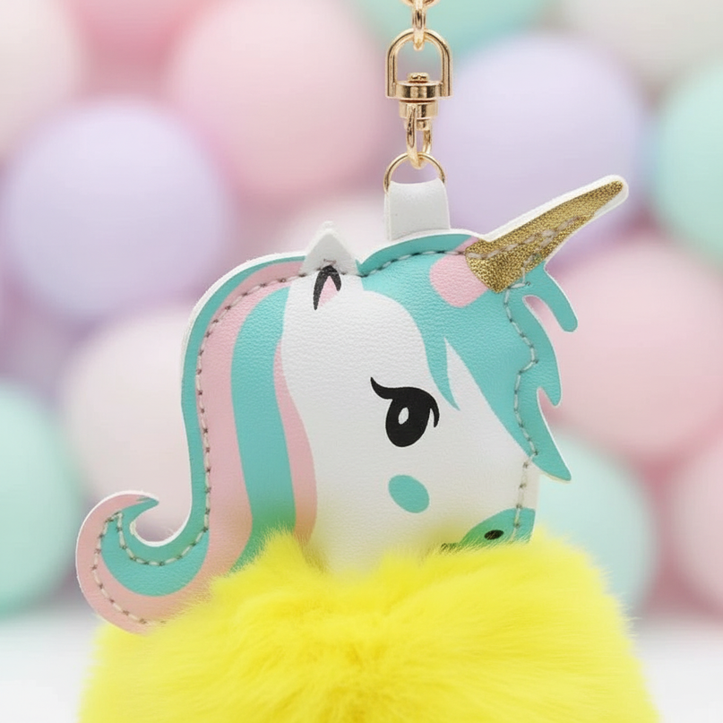 unicorn pom pom keychain - detail