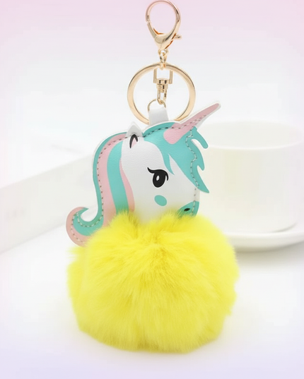 unicorn pom pom keychain - white-bg