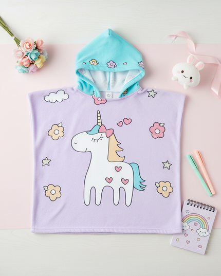 unicorn poncho robe - flat-lay