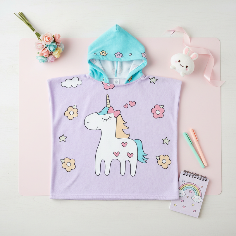 unicorn poncho robe - flat-lay