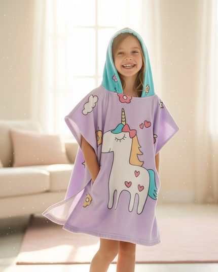 unicorn poncho robe - in-use
