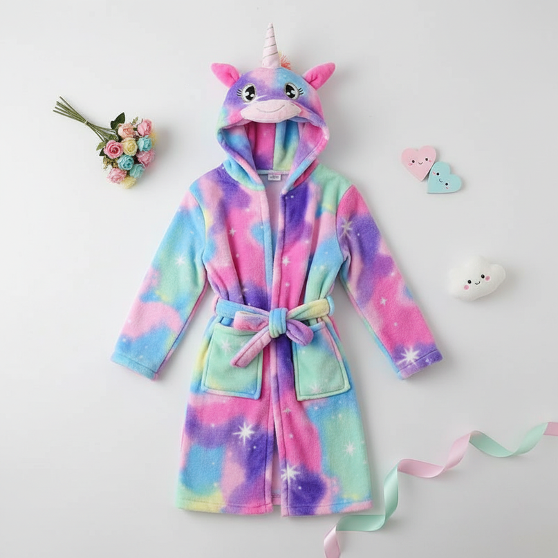 unicorn pool robe - flat-lay
