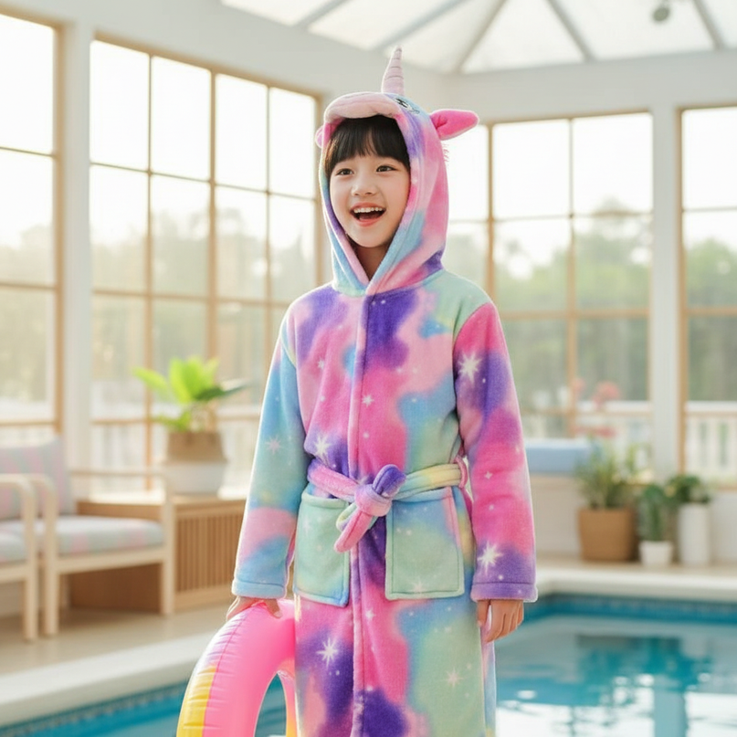 unicorn pool robe - in-use