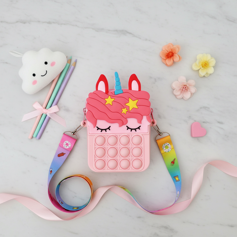 unicorn pop it purse - flat-lay