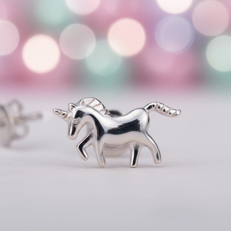 unicorn post earrings - detail