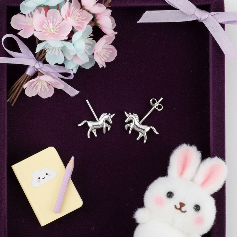 unicorn post earrings - flat-lay
