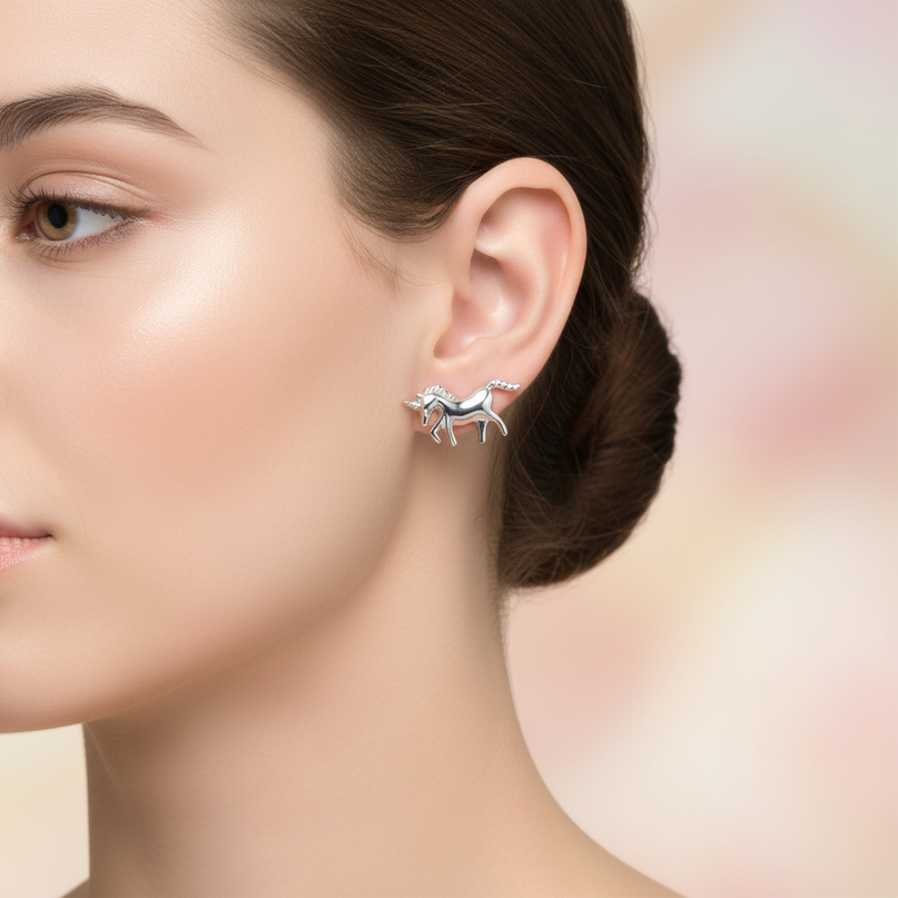 unicorn post earrings - in-use