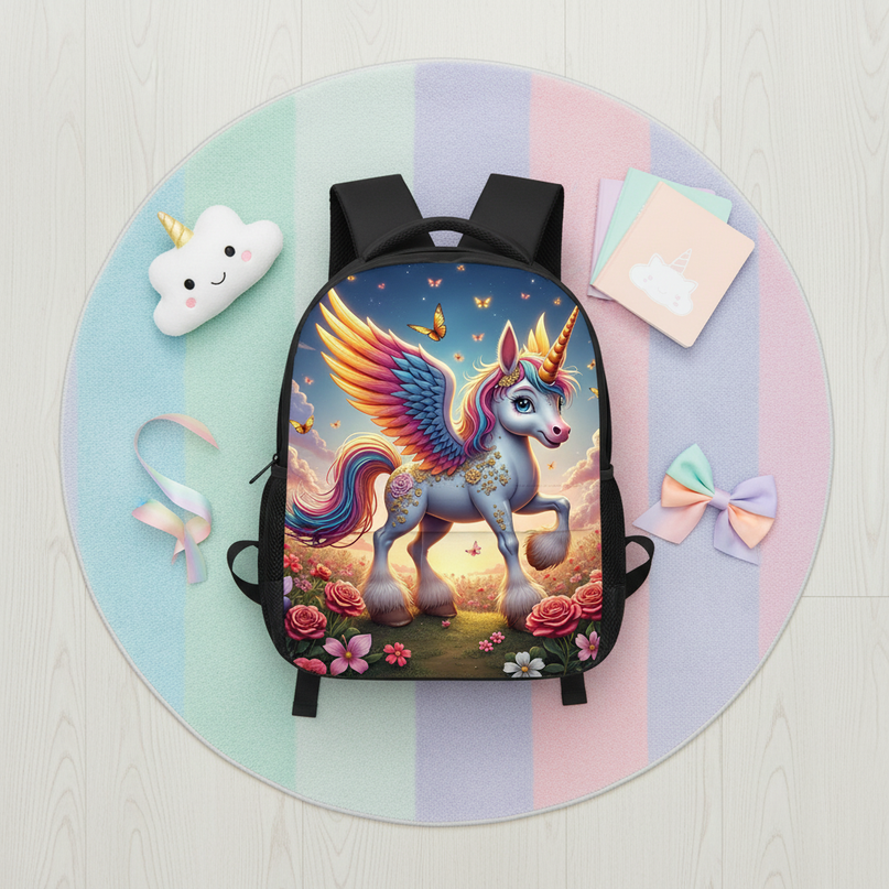 unicorn preschool backpack kawaii - flat-lay