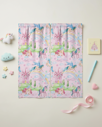 unicorn princess curtains - flat-lay