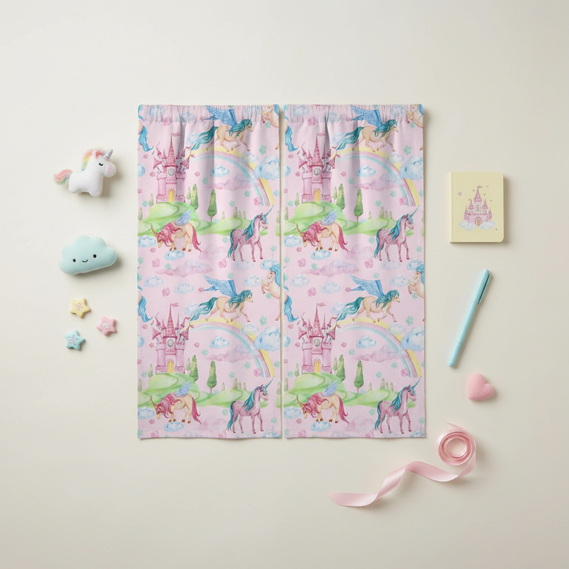 unicorn princess curtains - flat-lay