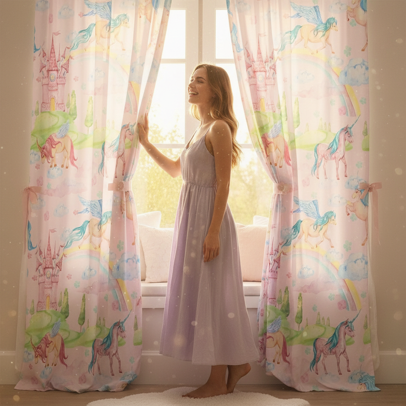 unicorn princess curtains - in-use