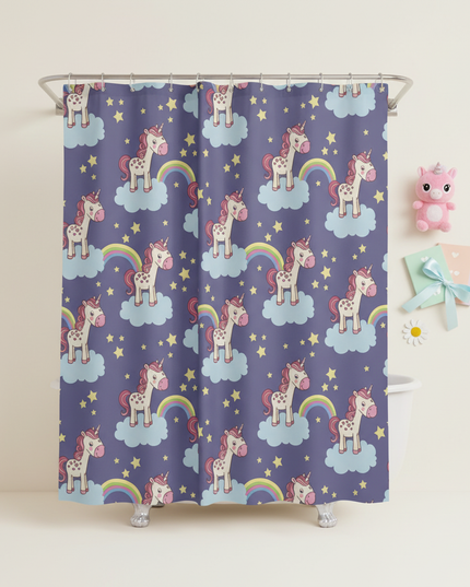 unicorn princess shower curtain - flat-lay