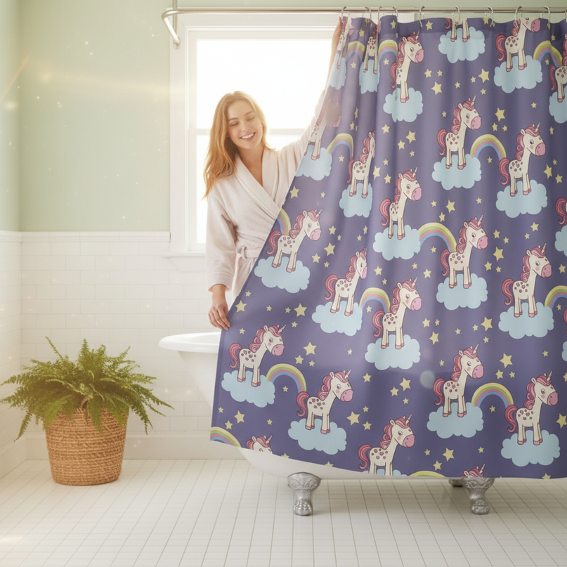 unicorn princess shower curtain - in-use