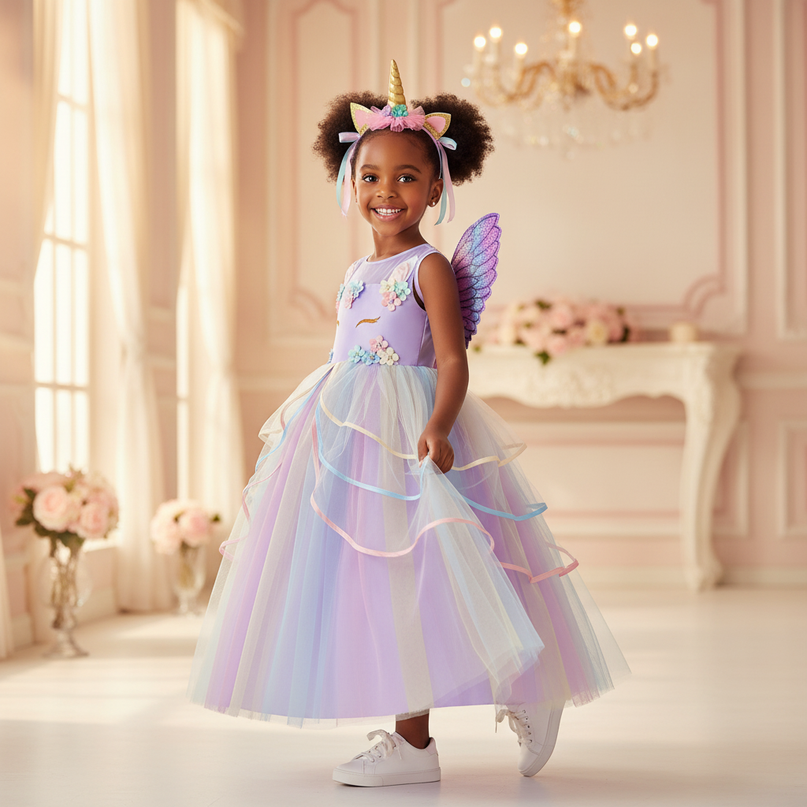 unicorn princess tutu dress - three-quarter
