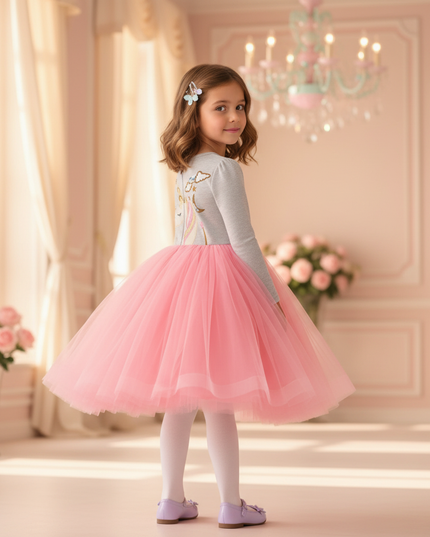 unicorn print ball gown tulle dress - back