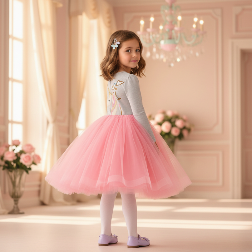 unicorn print ball gown tulle dress - back