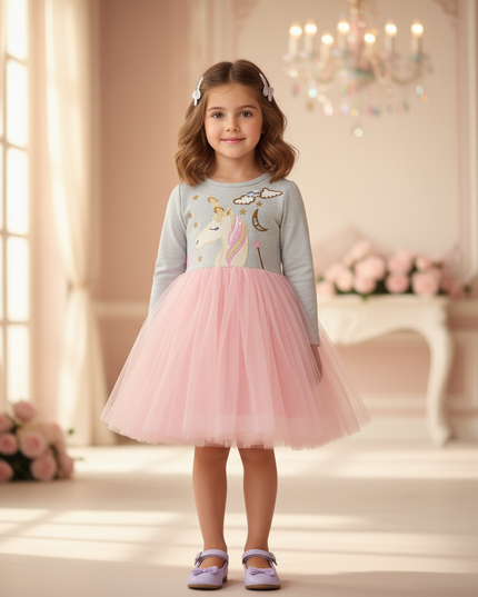 unicorn print ball gown tulle dress - detail