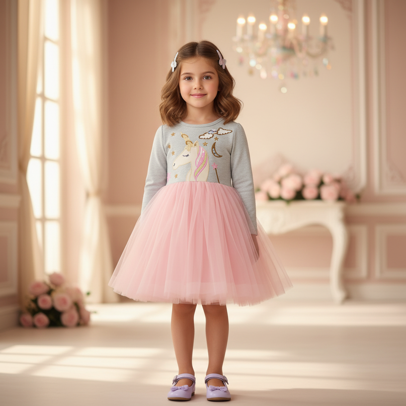 unicorn print ball gown tulle dress - detail