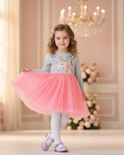 unicorn print ball gown tulle dress - front