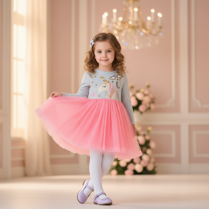 unicorn print ball gown tulle dress - front