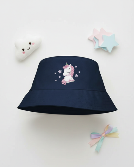 unicorn print bucket hat - flat-lay