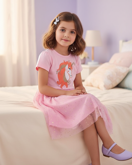 unicorn print cotton dress - sitting