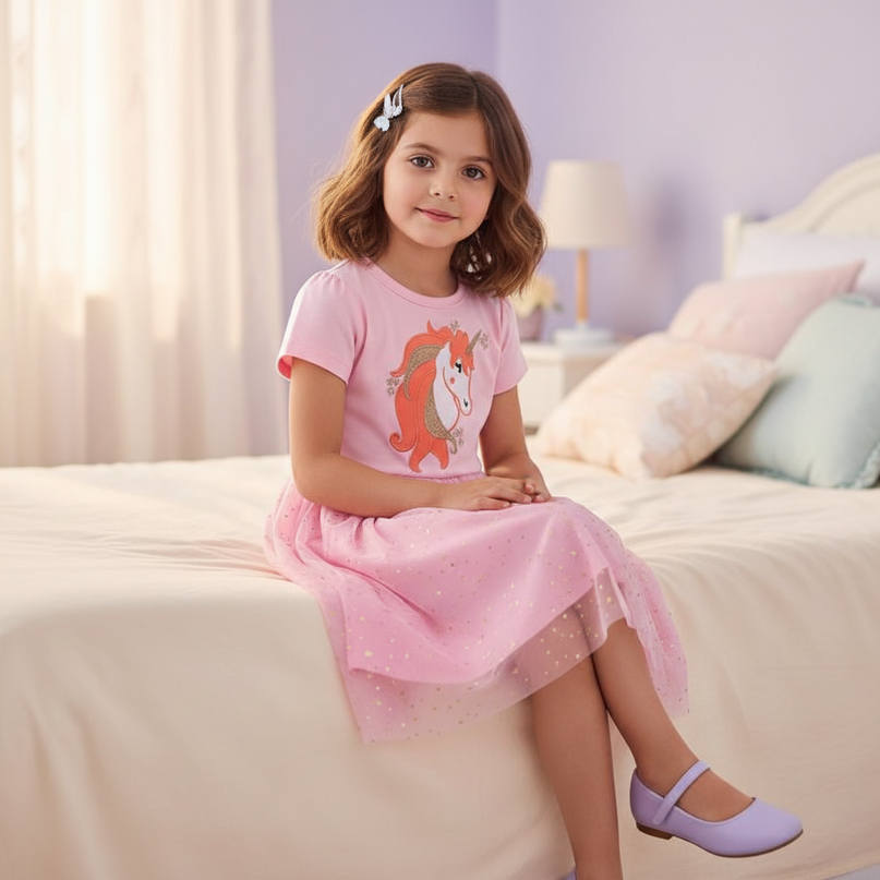 unicorn print cotton dress - sitting
