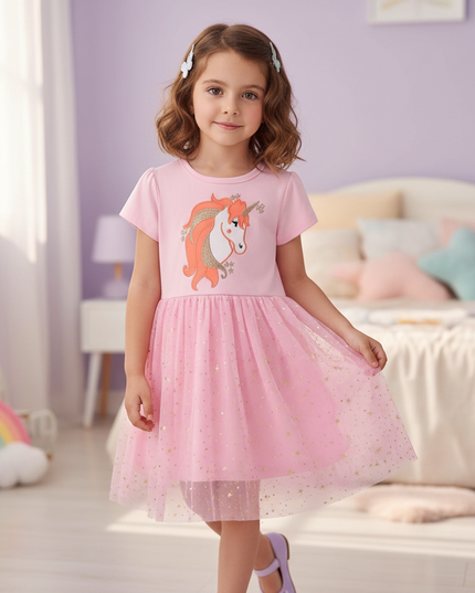 unicorn print cotton dress - three-quarter