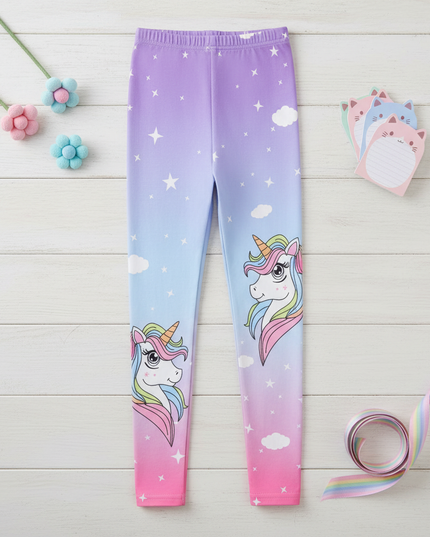 unicorn print leggings - flat-lay