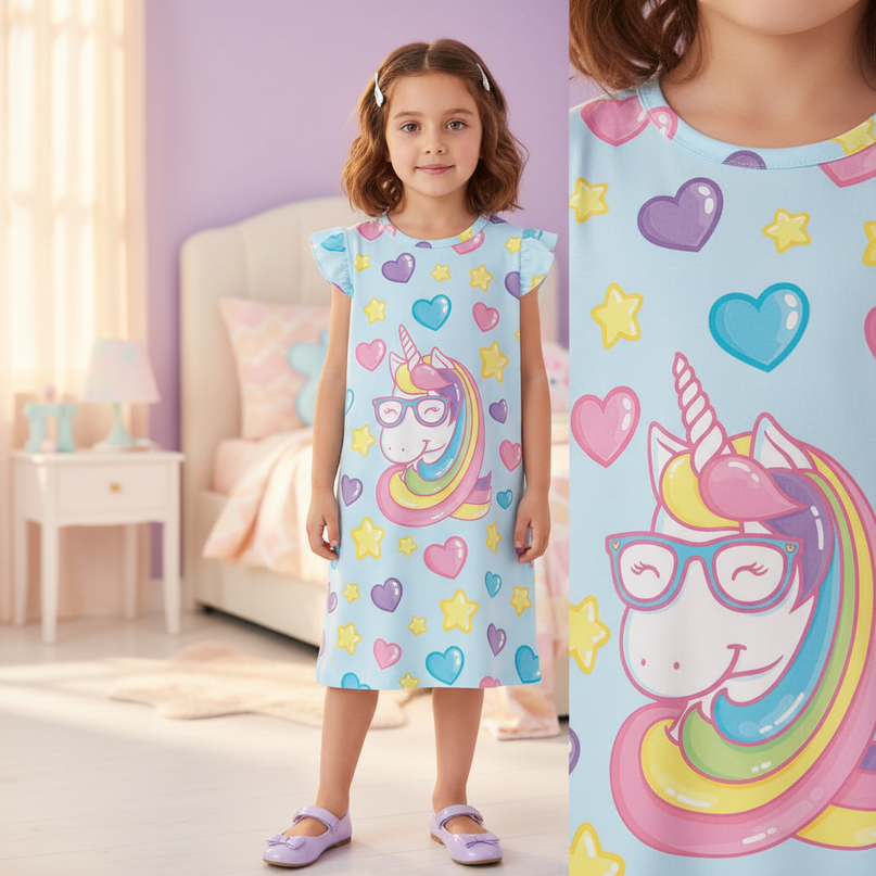 unicorn print nightgown dress - detail