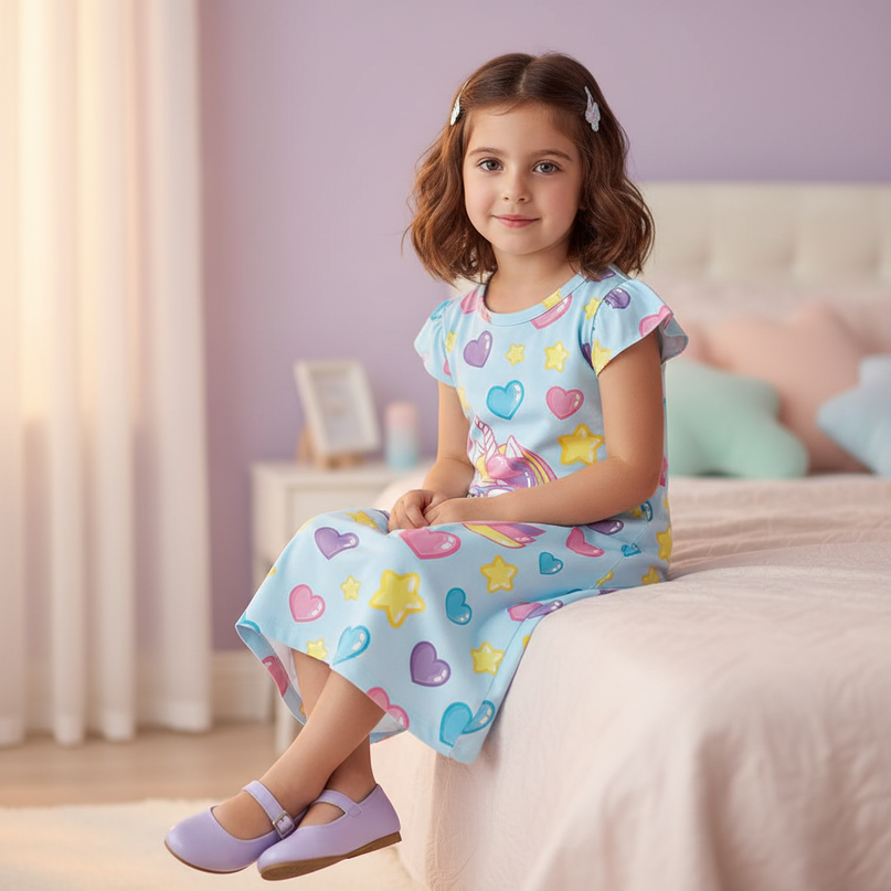 unicorn print nightgown dress - sitting