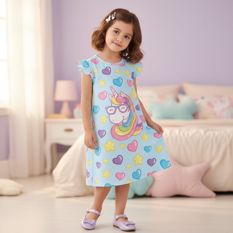 unicorn print nightgown dress - three-quarter