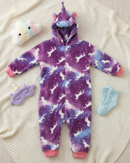 unicorn print onesie - flat-lay