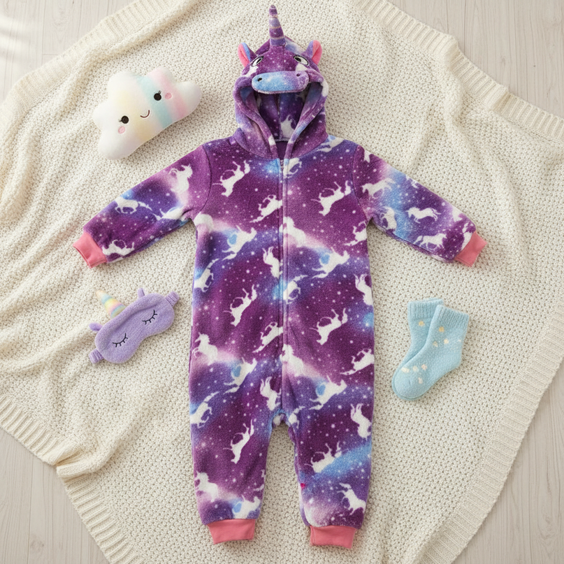 unicorn print onesie - flat-lay
